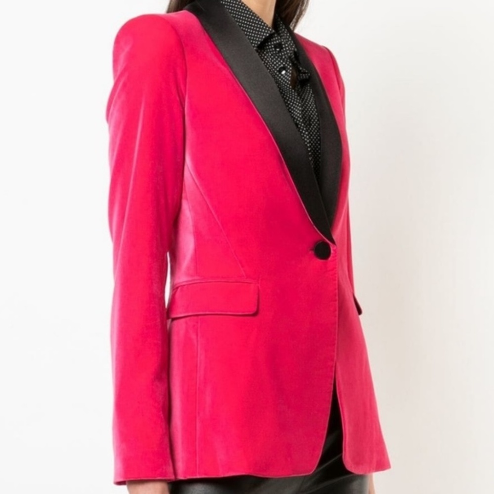 Alice + Olivia Macey Strong Shoulder Velvet Blazer